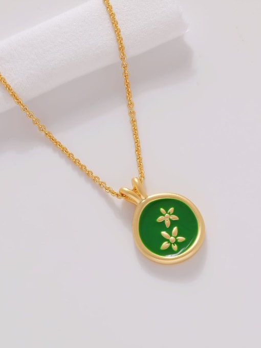 Nostalgic gold [green] Brass Enamel Geometric Minimalist Necklace